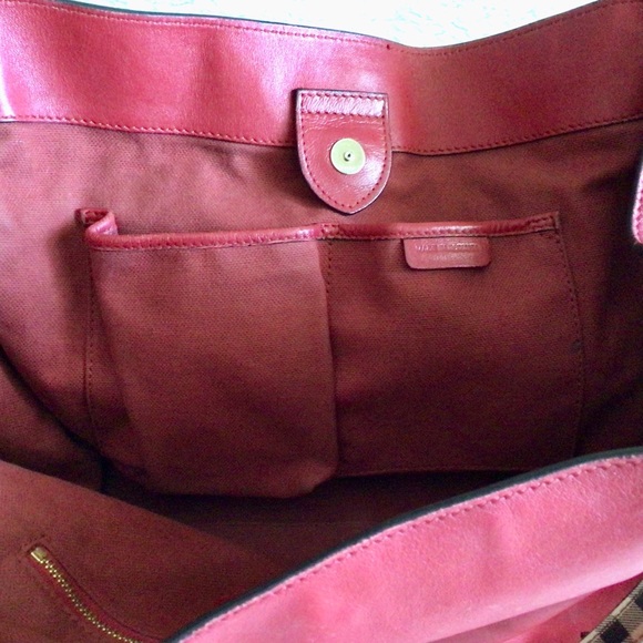 Burberry Calfskin Haymarket Check Small Canterbury Tote Red - Picture 11 of 15